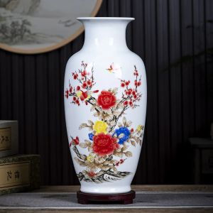 36CM Ceramic Vase With Wooden Base Ornaments Creative Home Decorations Living Room Creative Crafts Home Decoration Housewarming Gift