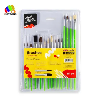 Mont Marte Studio Artist Paint Brush Set - 15pce Professional Wooden Handle Acrylic & Oil Color Paintbrushes