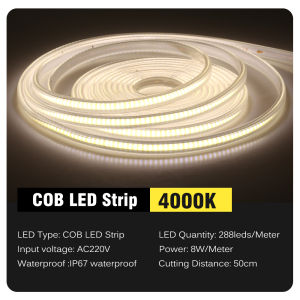 Super Bright 220V COB LED Strip Light 10M/15M/20M 288LEDs/m Flexible COB LED Lights Waterproof Outdoor Lighting with 1.5m Plug Switch