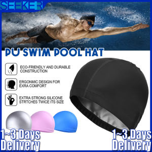 🇸🇬 Fast Delivery Waterproof high elasticity breathable swimming cap universal high-end comfortable solid color printed PU waterproof swimming cap Christmas present