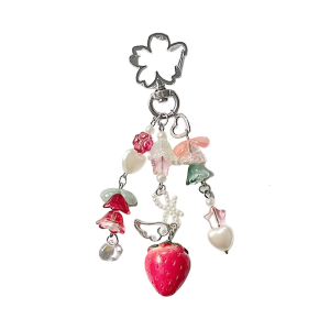 Stylish Zinc Alloy Keychain Lightweight Strawberry and Floral Pendant Keyring Purse Accessories Gift For Women Girls