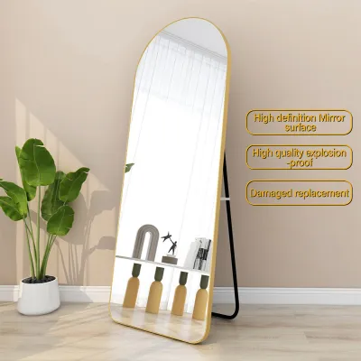 HD Whole Body Stand Mirror Floor/Wall Mount Dual Use Vertical Arch Full Body Mirror Metal Frame Full-Length Mirror Explosion-proof Nordic for Bedroom Living Room Live Broadcast Room Esthetic Wedding Full length Mirror