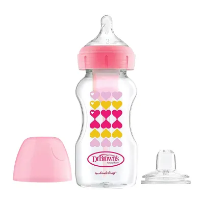 Dr. Browns Options Plus 2-In-1 Wide-Neck Feeding Bottle Kit Pink