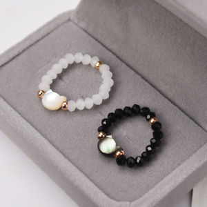 【Free Shipping】Natural Beaded Couple Rings for Men Women Cute Black White Cat Adjustable Rings Handmade Jewelry Lovers Gift
