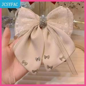 JCSYFAC New Kẹp Tóc Satin Vải Trang Trí Bow Rhinestone Màu Đen Kích Thước Lớn Kẹp Tóc Phụ Kiện Cho Phụ Nữ Cô Gái