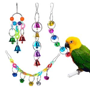 INCUBAT Hanging Bird Ring Bell Parrot Toy Bell String Colorful Parakeet Chew Toy Bird Accessories Metal Parrot Hanging Swing Chain Toy For Parakeet Parrot