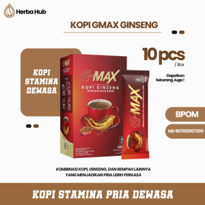 G-MAX - Kopi Gingseng Stamina Pria 1 Box isi 10 sachet Original Herbal Alami Berkualitas Kopi kuat