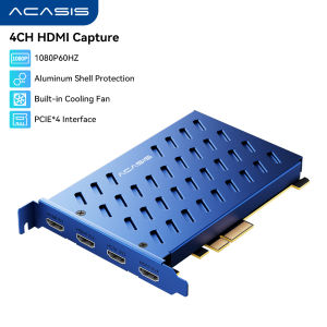 Acasis 4-Channel 1080P60 HDMI Capture Card PCIe 2.0 x4 20Gbps Multi-Card Expansion up to 12 Inputs Cooling Fans Live Streaming for OBS Twitch YouTube