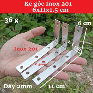 Ke góc Chữ L Inox không gỉ 201 - Kích cỡ 6x11x1.5 cm - Phụ kiện Kết nối Đồ Gỗ Sắt Thép