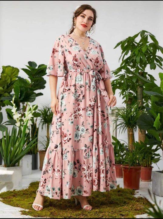 Women summer dress women's long sleeve wrap dress floral printed v
