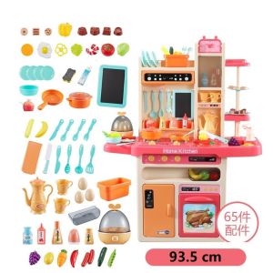93.5cm 72cm 63cm Kids Kitchen Toy with Tap water and mist Kitchen Pretend Play Set Cooking Toy with water and steam [SG Seller]