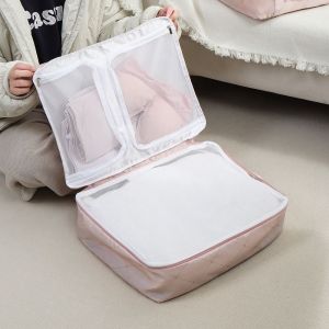 G5Q1 Large Capacity Clothes Storage Bag Divider Foldable Clothes Packing Cube Portable with Zipper Travel Luggage Bag Underwear Socks Organizer