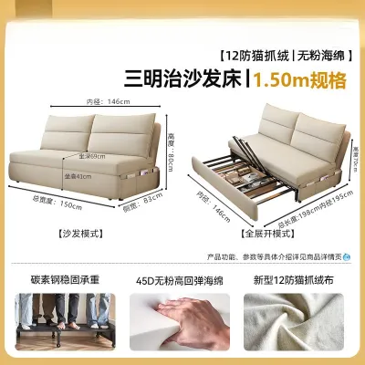 Pull-out Extendable Sofa Bed Foldable Double Sofa for Small Modern Living Room & Home Balcony Use