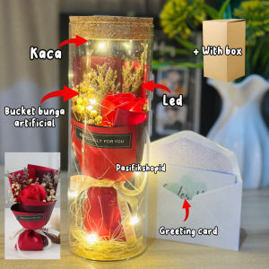 Bucket Lucu dan Uniik Artificial Flower Bucket with LED String Rose