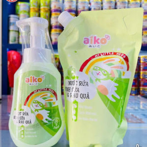 Nước Rửa Bình Sữa Hương Táo Và Trái Cây Aiko Chai 500ml Tặng túi 650ml [ mua 1 chai tặng 1 túi ]