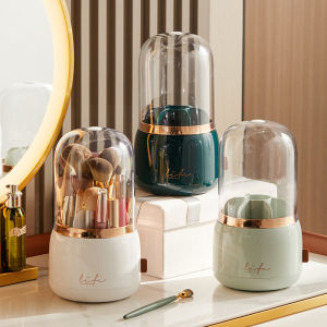 360 Degree Rotation Makeup Brush Holder - Dustproof Storage with Transparent Cover