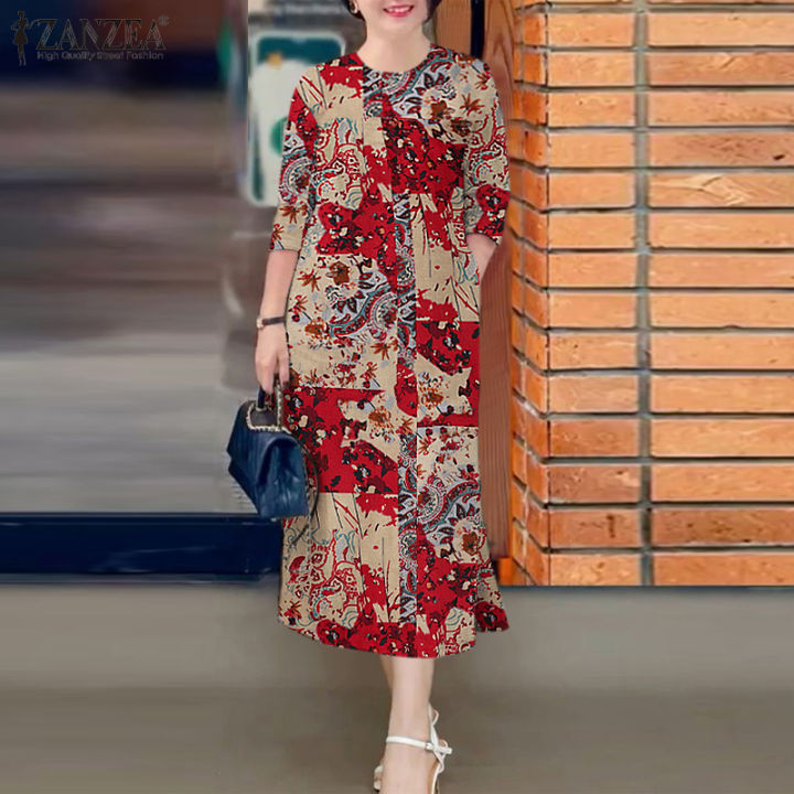 HijabFab ZANZEA Women Street Fashion Floral Print 3/4 Sleeve