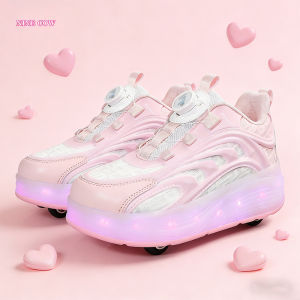 New four-wheeled childrens roller skates detachable roller skates LED light shoes USB rechargeab