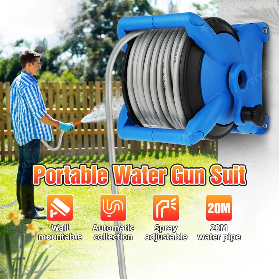 20m Hose Reel Water Pipe Storage Rack Car Clean Gun Tool Garden Watering  Sprinkler Nozzle Sprayer