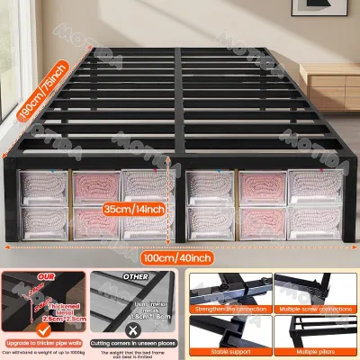 Premium Iron Bed Frame Queen＆King size Four Sizes Metal Bedframe Heavy Duty Bed Sturdy Minimalist High Load Bearing Stainless Steel Family Bed Single/Double Steel Bed Frame Home Used