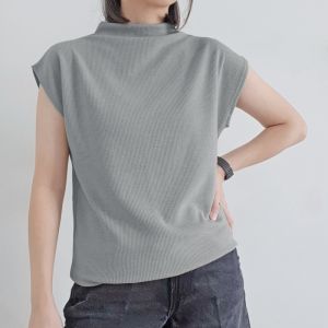 Blus atasan high neck rajut wanita polos oversize / knit top