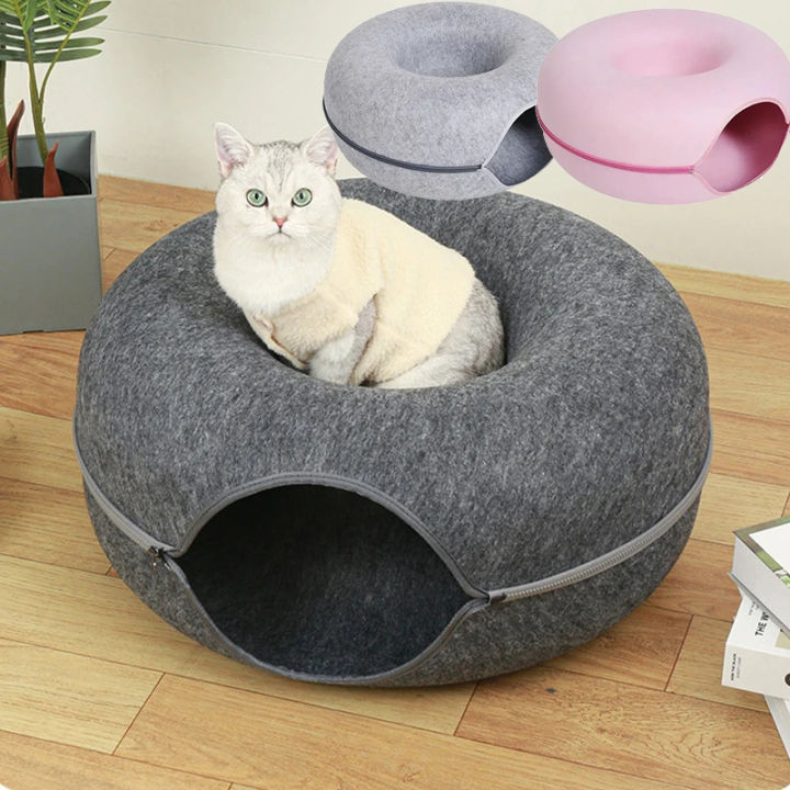 Cat Tunnel Bed Scratcher Cat Nest Donut Playground Toy Interactive Game ...