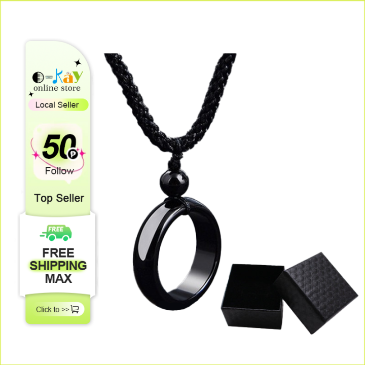O-KAY Agate Circle Ring Pendant Rope Necklace Fashion Black with BOX for  Women Men Cool Jewelry Gifts Adjustable Lazada PH