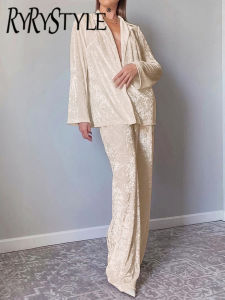 Velvet Sleepwear Long Sleeve Women Sets Lapel Nightwear Womens Pajamas Knitting Trouser Suits Single Breasted Home Suit