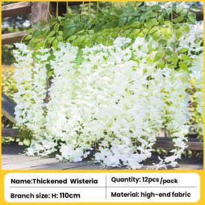 【12/24/36Pcs】 Artificial Fake Wisteria Vine Ratta Hanging Silk Flowers String Home Party Wedding