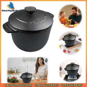 Vktech Cast Iron Rice Cooker Deepened Rice Pot Dutch Oven for Cooking Rice and Soups Durable Black Finish