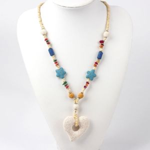 PTK52 Adjustable Beaded Pendant Necklace Long Chain Colorful Volcanic Rock Necklace Heart Pendant Handmade Starfish Clavicle Chain Summer Wear