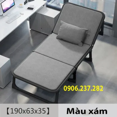 Giường xếp ngủ trưa văn phòng KÈM GỐI chân thép đen xịn nâng đầu thành ghế lười - giường ghế nghỉ trưa văn phòng gấp gọn giường gấp văn phòng giường ngủ trưa gấp gọn