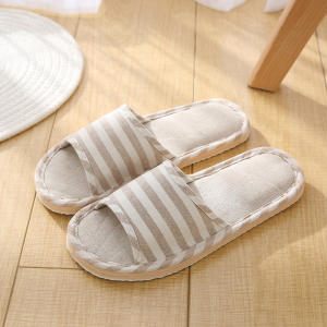 Striped Linen Cotton Non-Slip Couple Indoor Slippers