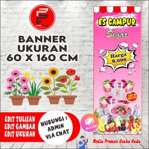 Banner Es Campur / Banner Minuman Es Segar / Spanduk Es Campur / Banner Es Campur Segar / Spanduk Es Campur Ukuran 60 x 160 cm Bisa COD