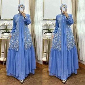 Alluna Dress Matt Ceruty Mix Brukat Apk Mutiara Size XL Dress Kondangan Elegan Terbaru 2024 Fashionable
