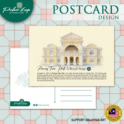 Postcard Design Malaysia Penang & Langkawi History Landmarks Watercolor Concept (BUY 10 FREE 1)