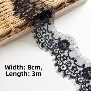 FEELINGS 3M Length Lace Trim 8cm Wide Floral Design Lace Ribbon Elegant Eyelash Fringe Craft Supply DIY Craft