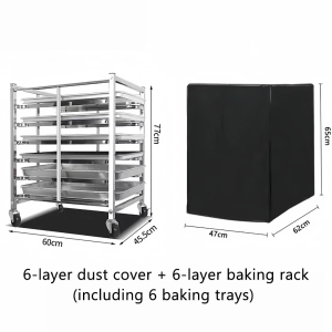 Xinhong stainless steel bakery rack with wheels for storing trays and pastries in a commercial kitchen setting.