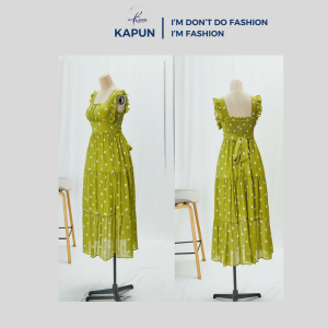 Đầm Maxi Bông in Tay Cánh Tiên thun co giãn sau kèm dây Nơ Xinh Xắn cột eo hai lớp dày dặn < 57 ký mặc xinh đầm có mút ngực vừa vặn tùng xèo nhiều tầng tông màu: Đen Trắng Nu Cam Vàng Ngọc Bơ đi biển dạo phố Kapun Dress Fashion