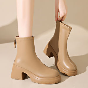 2 inch (7cm )fashion korean leather high cut chunky boots for women high heels