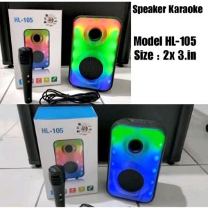 Speaker Bluetooth Karaoke Yang Dilengkapi Dengan Speaker Mic Karaoke SQRS HL-105 Full Bass Portable Wireless Dan Dilengkapi Dengan Variasi Lampu Warna Warni