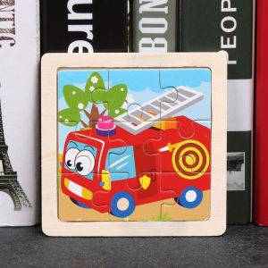 FU  Puzzle Jigsaw 9Pcs Puzzle Jigsaw Kayu Anak Karakter Hewan dan Kendaraan Lucu Puzzle Wooden