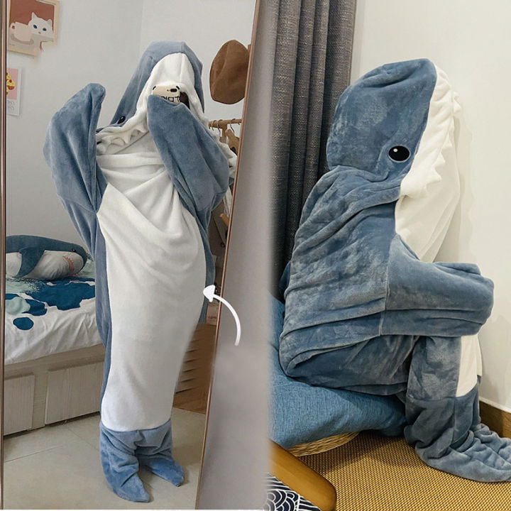Adult Shark Blanket Animal Cosplay Jumpsuit Soft Comfortable Hooded Shark  Sleeping Bag Blanket Wearable Shark Tail Blanket Homewear