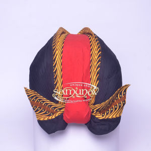 Blangkon Lipat Jebeh Hitam Merah Motif Samurai Kuning