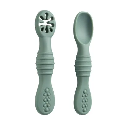 SEMATTI 2PCS Soft Silicone Baby Learning Spoons Feeding Tableware Eating Helper Children Cutlery Training Spoon Kitchen Cute Infant Feeding Spoon
