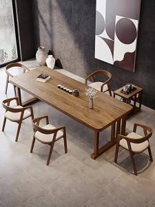 New Chinese-style living room solid wood tea table full set of household large-board tea table log Zen tea table office tea table and chairs
