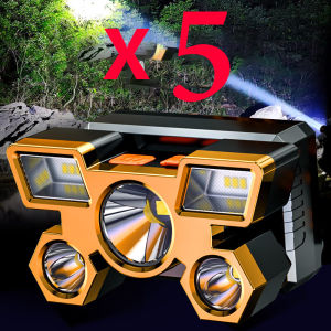 【สว่างมากๆๆๆๆๆ】ใหม่ 5LEDไฟฉายคาดหัว ไฟฉายแรงสูง ชาร์จ USB ปรับ 4 เกยร์ กันน้ำ ส่องแสงระยะ5KM แบตเตอรี่ลิเธียม หลอด LED 1800 W ไฟฉายคาดหัวแรงสูง ไฟส่องสัตว์ ไฟส่องกบ ไฟคาดหัว