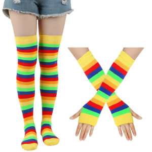 2Pair/Set Women Gothic Punk Over Knee Long Stripe Socks Girl Arm Sleeve Gloves Thigh High  Hosiery Sweet Cute Christmas Gift