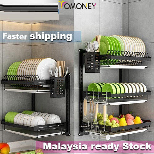 Stainless Steel Dish Rack Kitchen Rack Wall Mounted Rak Pinggan Lazada