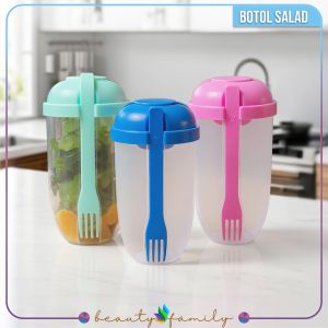 BF-C863 Botol Salad 1000ML dengan Sendok Garpu + Botol Saus Kecil Praktis Portable / Tempat Makan